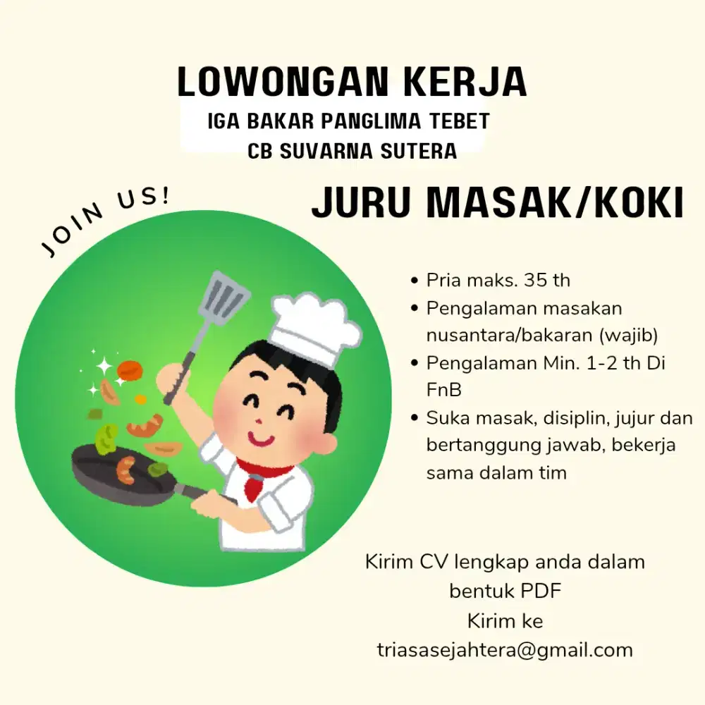 Juru masak untuk Iga Bakar Panglima Tebet cb Suvarna Sutera