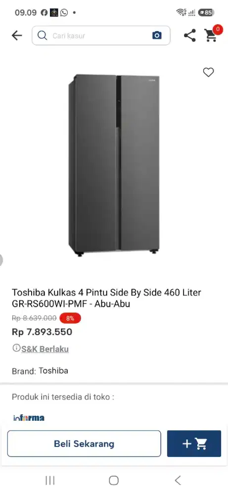 TCL KULKAS SBS PROMO
