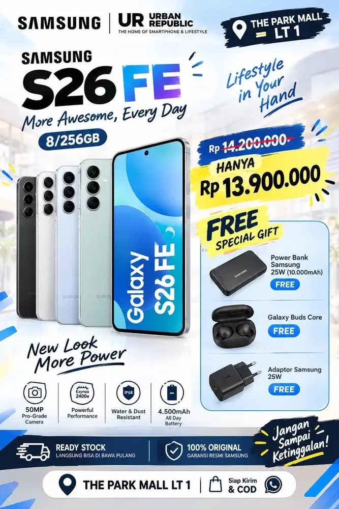 SAMSUNG S26 FE FREE ADAPTOR, BUDS, POWERBANK