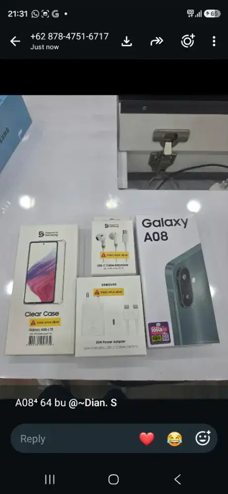 Samsung Galaxy A08 free charger, handset, casing