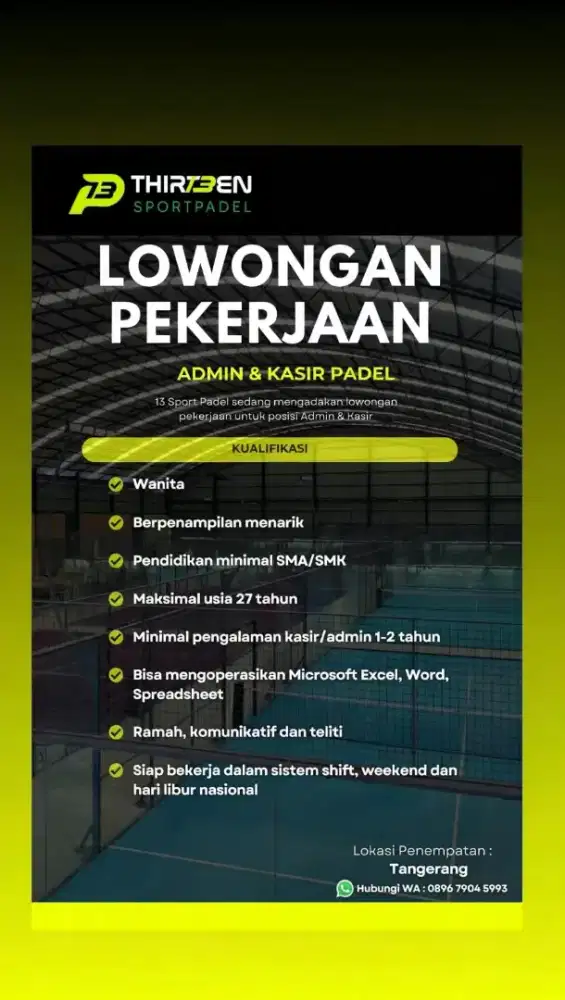 Kasir admin padel
