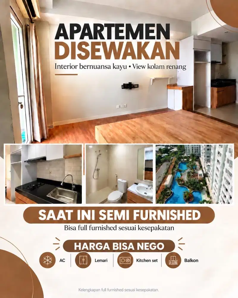 DISEWAKAN APARTEMEN METROPARK RESIDENCE VIEW KOLAM RENANG