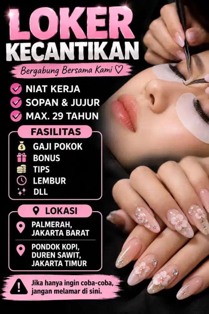 Lowongan kerja Untuk Terapish eyelash dan nailart.