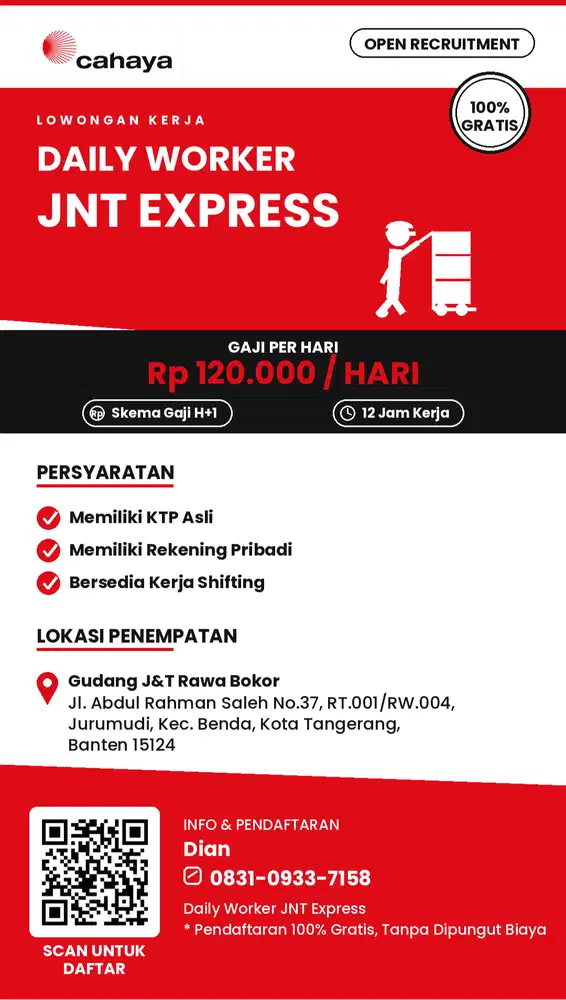 Lowongan Kerja Daily Worker JNT Rawa Bokor
