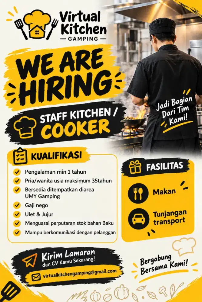 Dibutuhkan staff Kitchen/Cooker