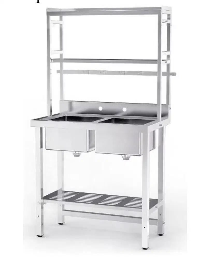 Sink 2 bak + Rak Atas Perforated (lubang-lubang) Wastafel cuci piring