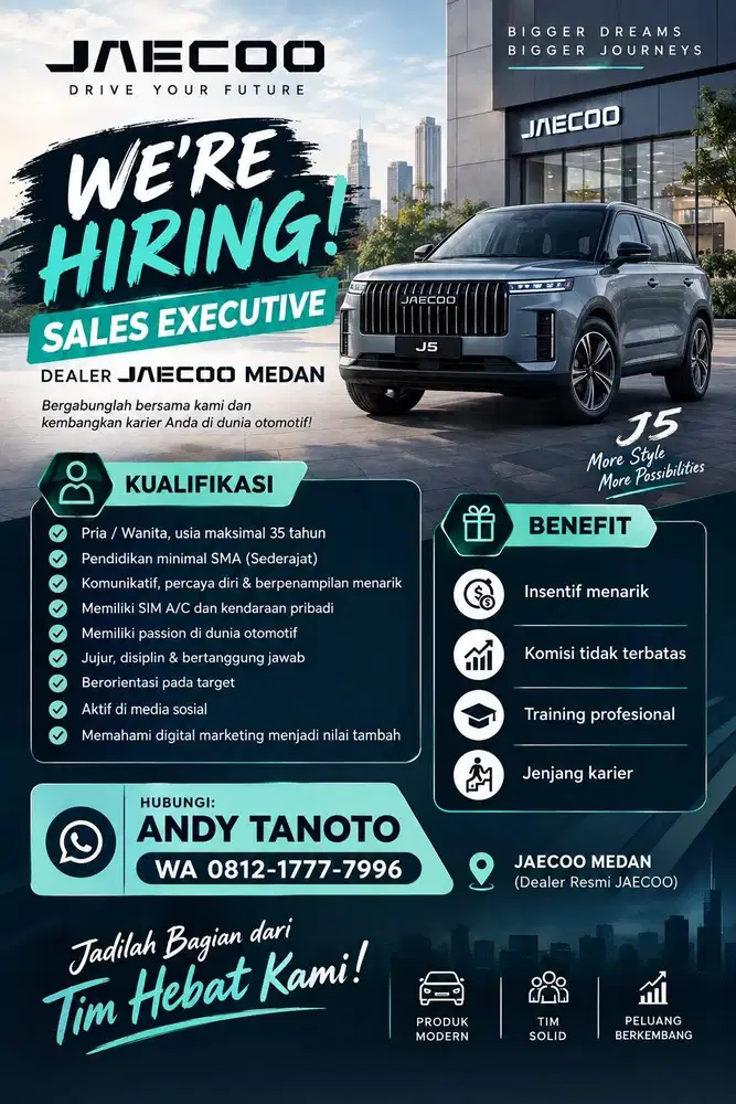 SALES EXECUTIVE JAECOO MEDAN – BONUS & INSENTIF
