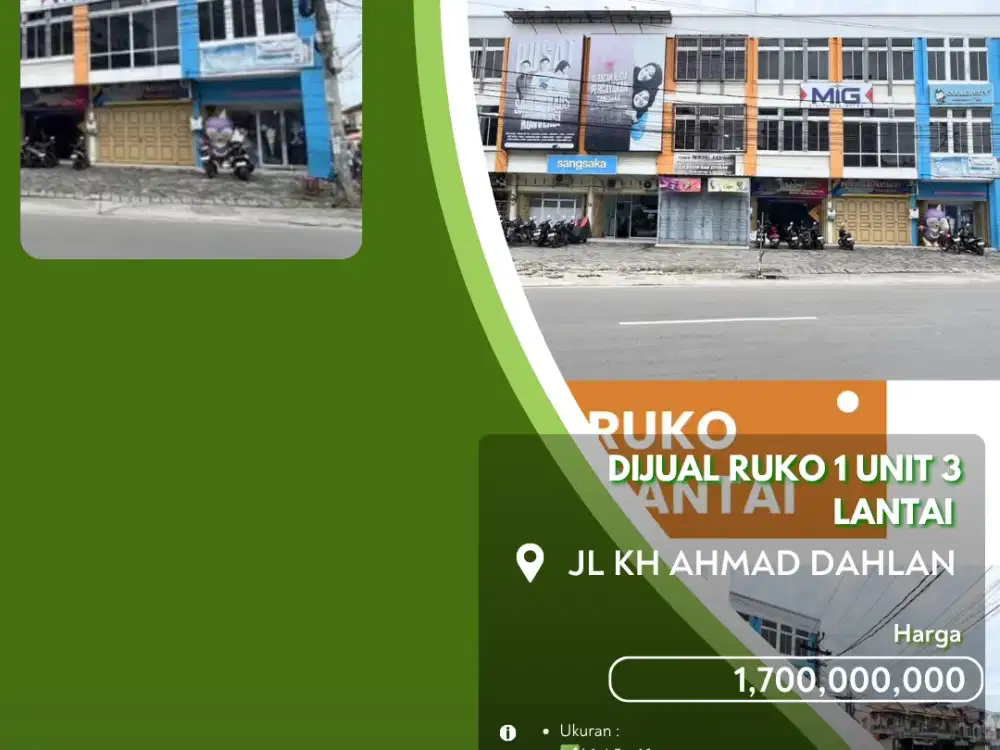 DIJUAL RUKO 1 Unit 3 Lantai KH Ahmad Dahlan Pekanbaru Kota!