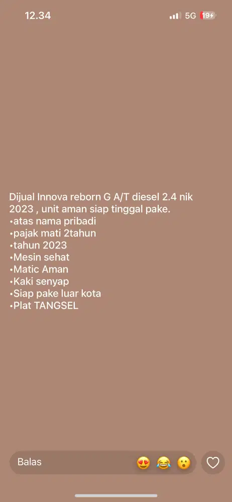 Jual mobil innova reborn G/AT diesel 2.4 nik 2023.
