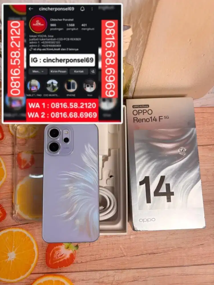 Jual hp oppo reno 14f 5g 12/256 istimewa siap pakai grns resmi AKTIF