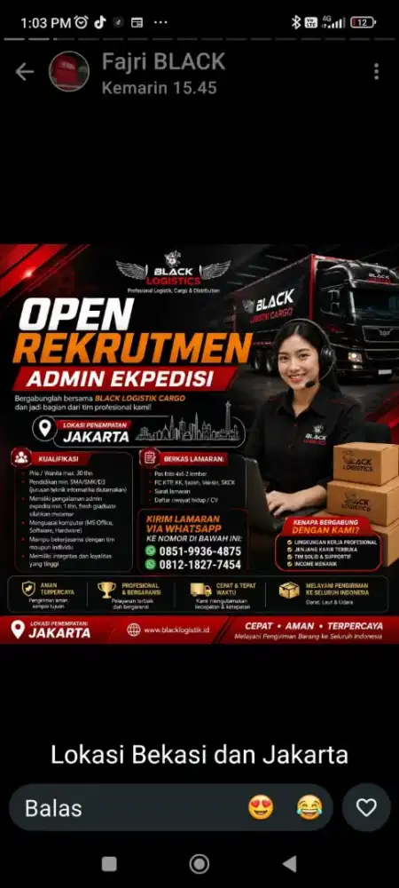 LOKER ADMIN CARGO & EXPEDISI