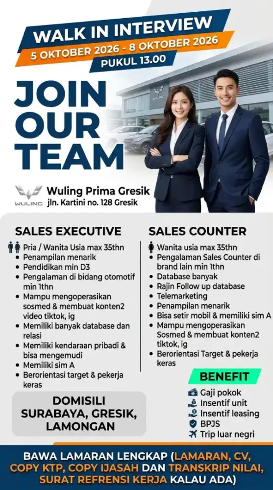 Lowongan Sales executive dan Sales Counter