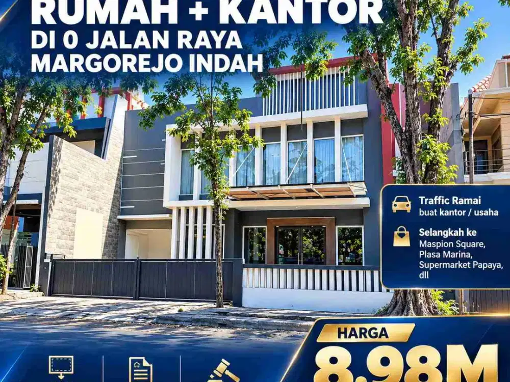Dijual MURAH LELANG RUMAH + KANTOR  DI 0 JALAN RAYA MARGOREJO INDAH