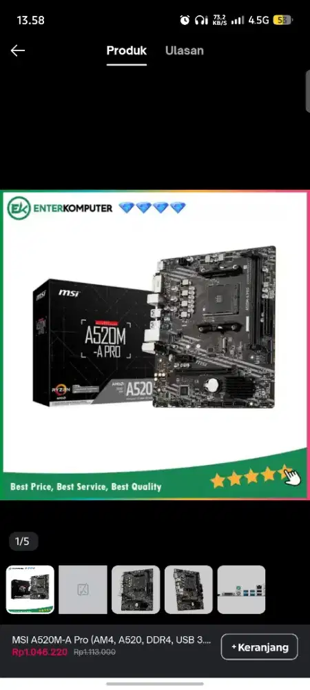 MSI A520M-A Pro (AM4, A520,

DDR4, USB 3.2, SATA3) - Varian, Standar