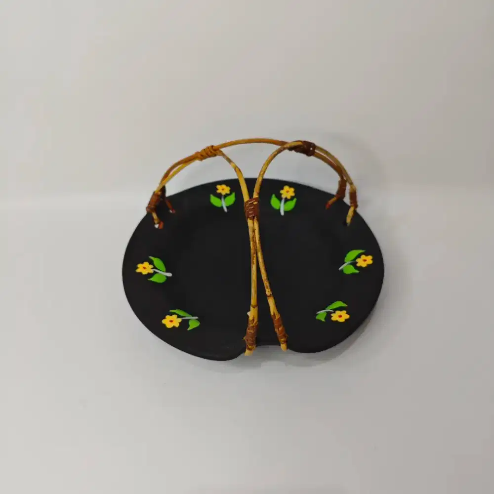 Jual Nampan/Piring Hias Keramik Hitam Motif Bunga