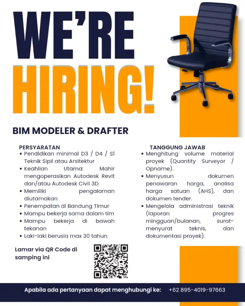Lowongan Kerja untuk Drafter 2D, BIM Modeler/Drafter, Project Engineer