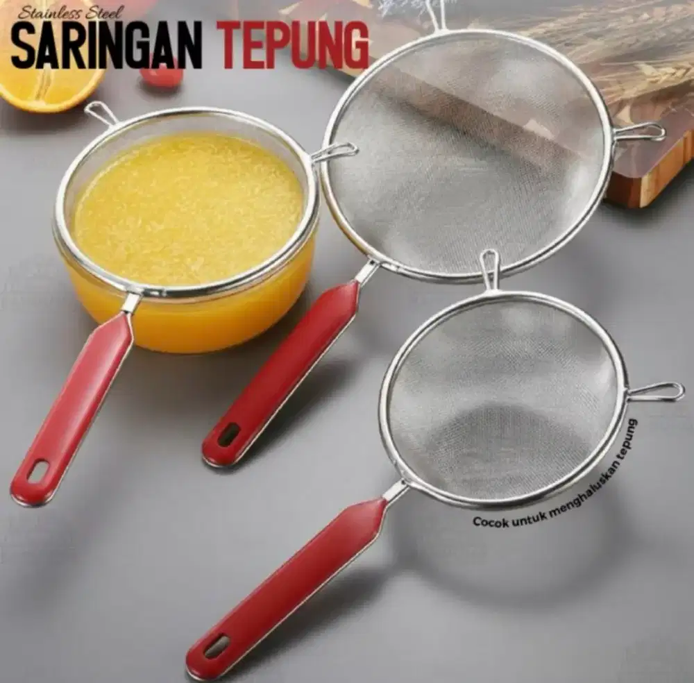 Saringan Halus Stainless Steel Tebal Ayak Tepung Bumbu Teh Buah 20 cm