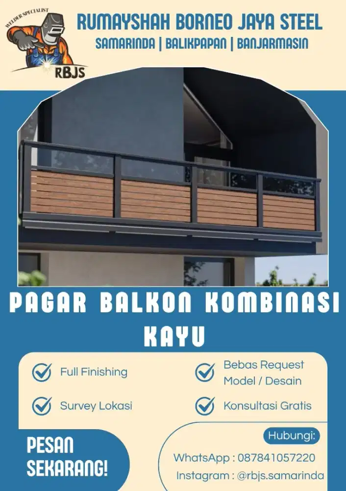 PAGAR BALKON KAYU & BESI | NATURAL, MODERN & BISA CUSTOM
