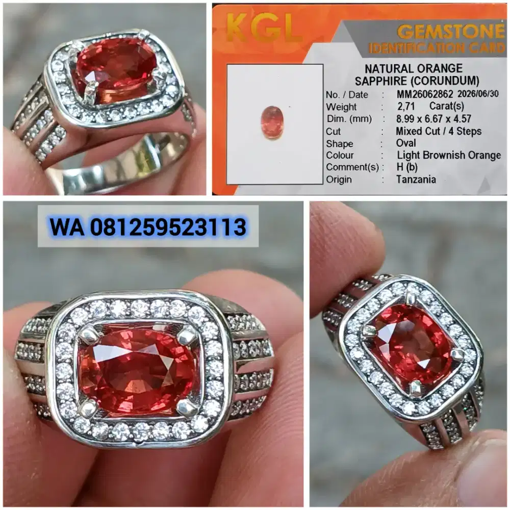 Orange Sapphire 2.71cts Top Quality Ring Perak KGL Lab