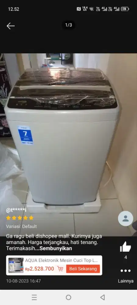 MESIN CUCI AQUA AQW-77D-H(BK) 7 KG - OTOMATIS FULL – BOX