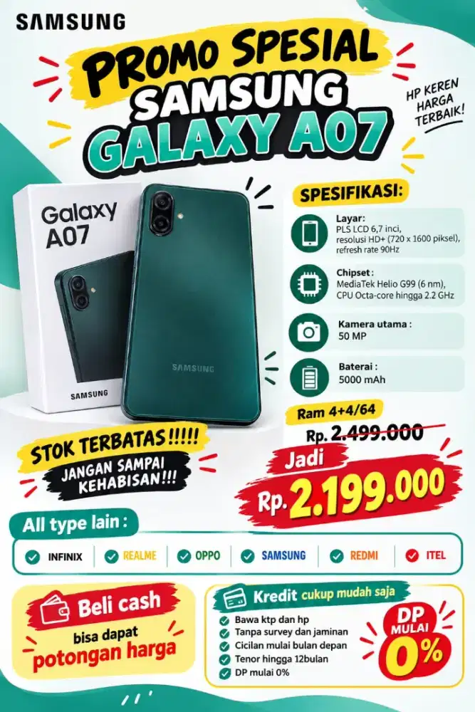 INFO HARGA PROMO SPESIAL SAMSUNG GALAXY A07 SERIES CASHBACK UP 300K