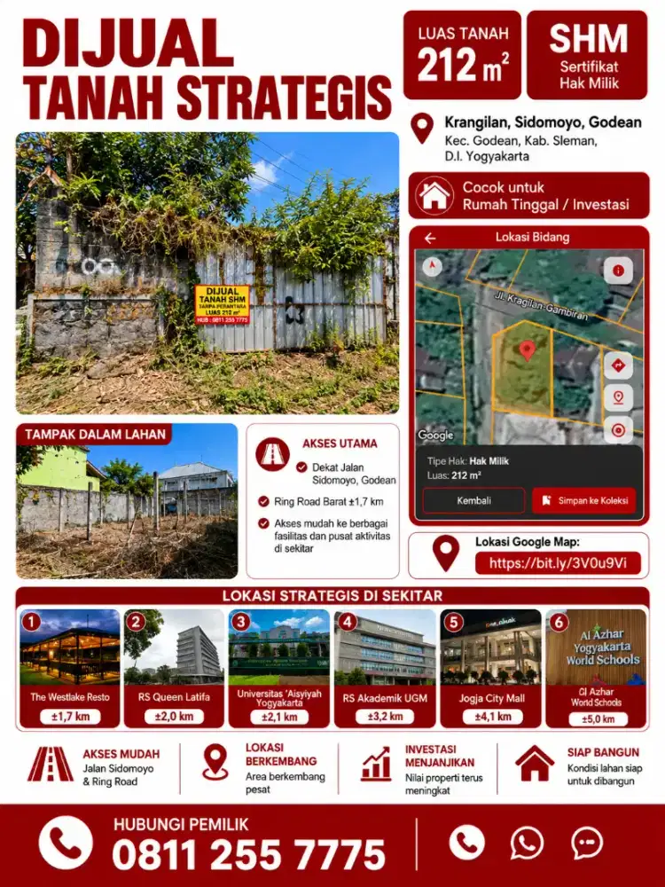 Tanah SHM 212 m² Godean Sleman, Dekat Ring Road Barat