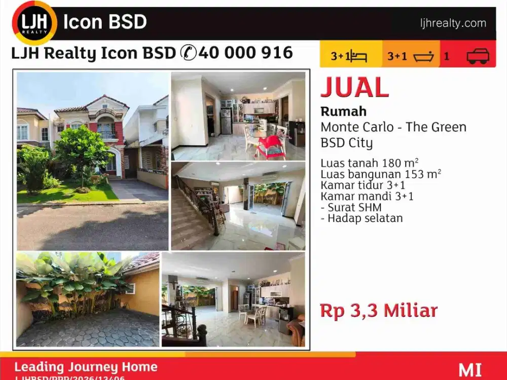 Di Jual Rumah Hunian Monte Carlo The Green BSD City