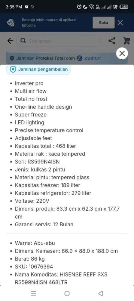 Kulkas side by side hisense