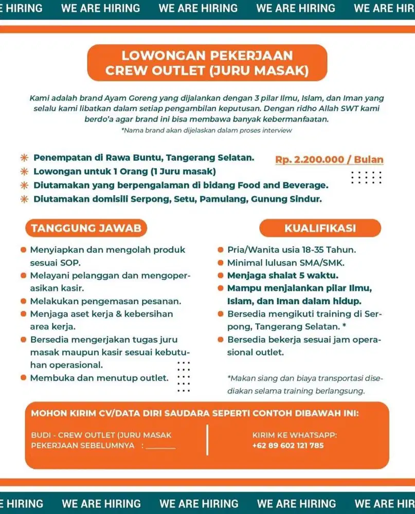 LOKER JAGA OUTLET MAKANAN