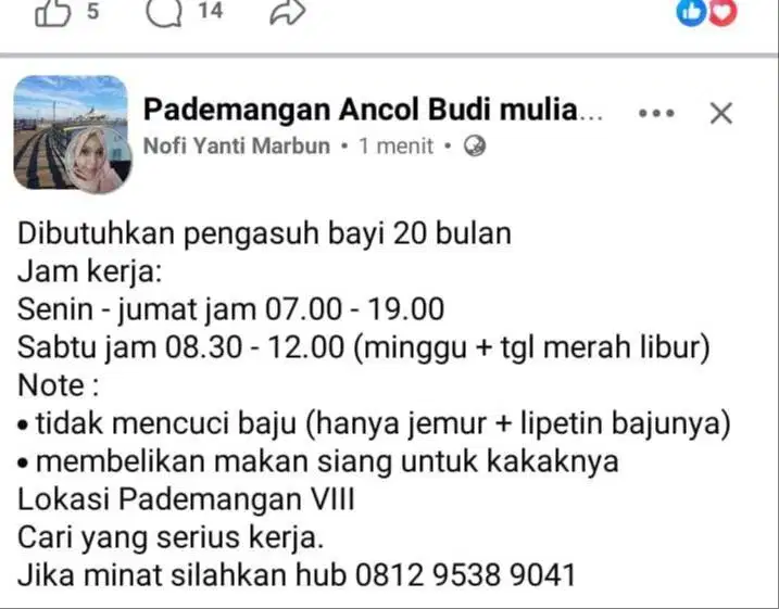 Pengasuh bayi 20 bulan