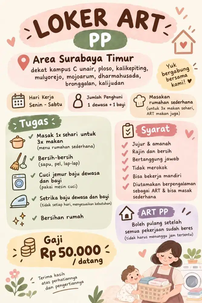 Dicari ART PP / pulang pergi