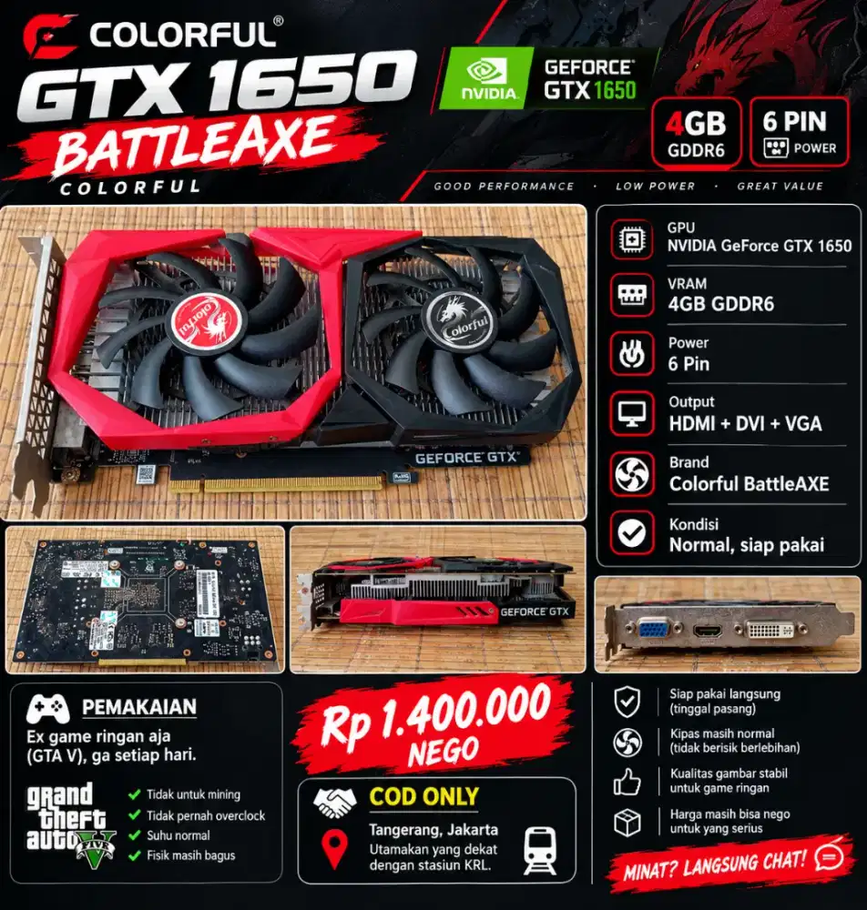 Nvidia GTX 1650 colorfull battleaxe 4gb 6pin