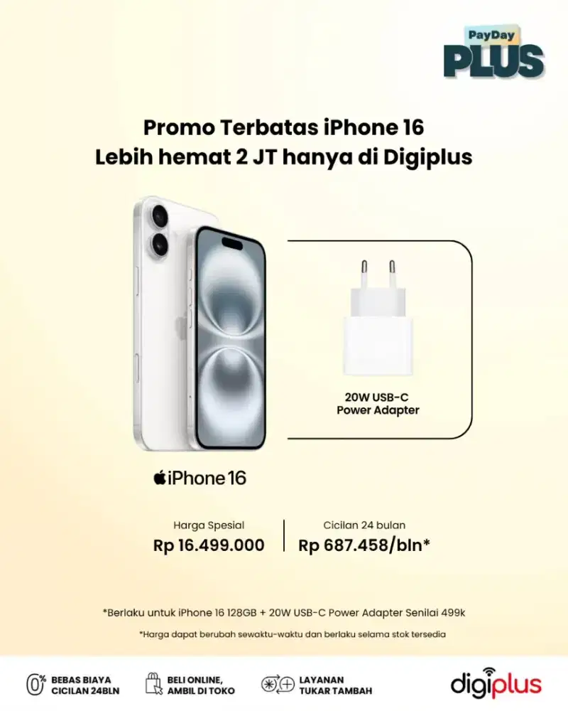 IPHONE 16 128GB FREE ADAPTER BISA KREDIT FREE DP