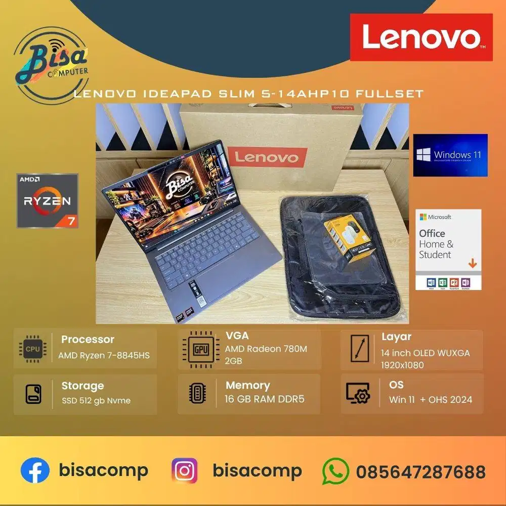 Lenovo Ideapad Slim 5-14AHP10 AMD Ryzen 7-8845H SSD 512gb Ram 16gb 14