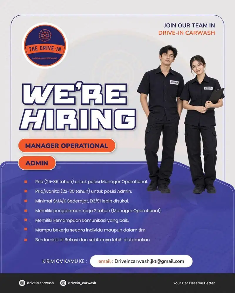Dicari MANAGER PRIA DAN ADMIN KASIR WANITA
