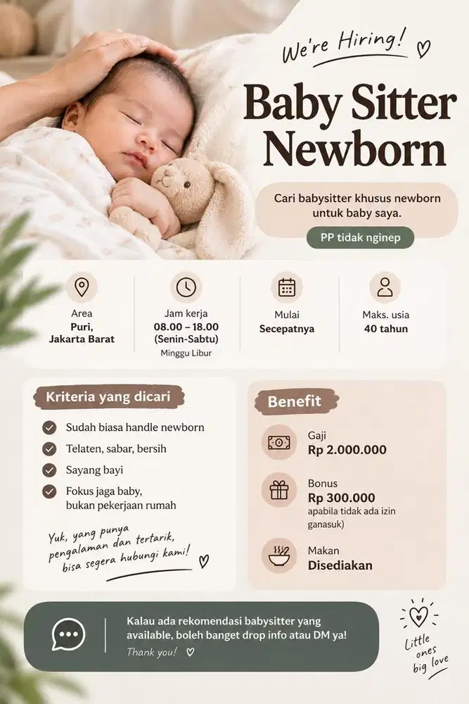 Lowongan kerja baby sitter newborn
