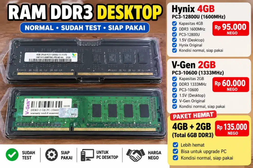 RAM DDR3 DESKTOP - NORMAL & SIAP PAKAI