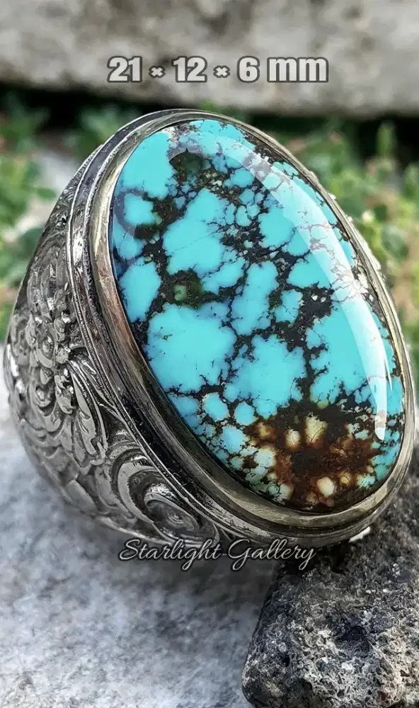 Natural Pirus Persia biru Toska serat sangar antik