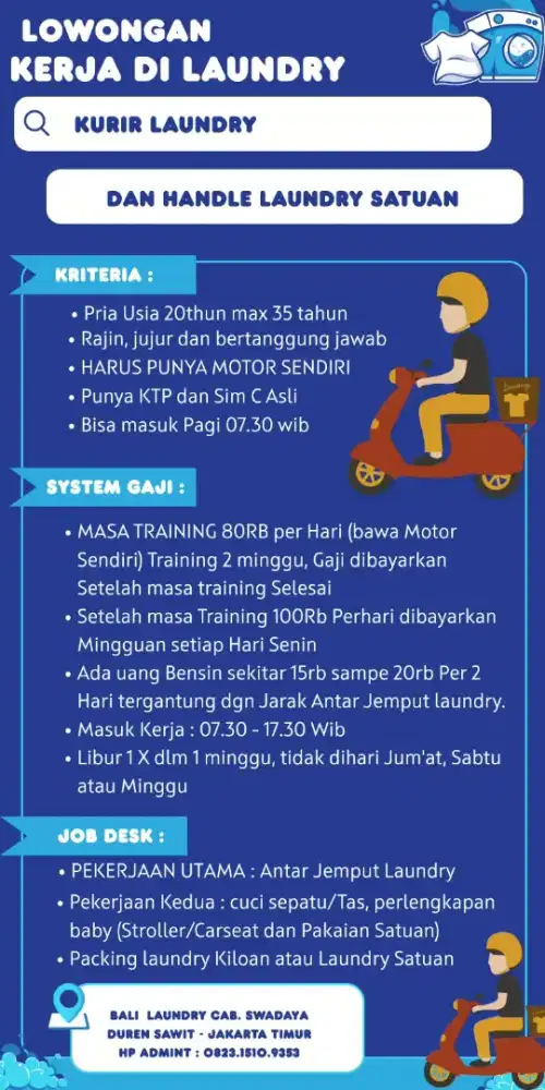Lowongan Kerja Kurir di Laundry dan Cuci Satuan