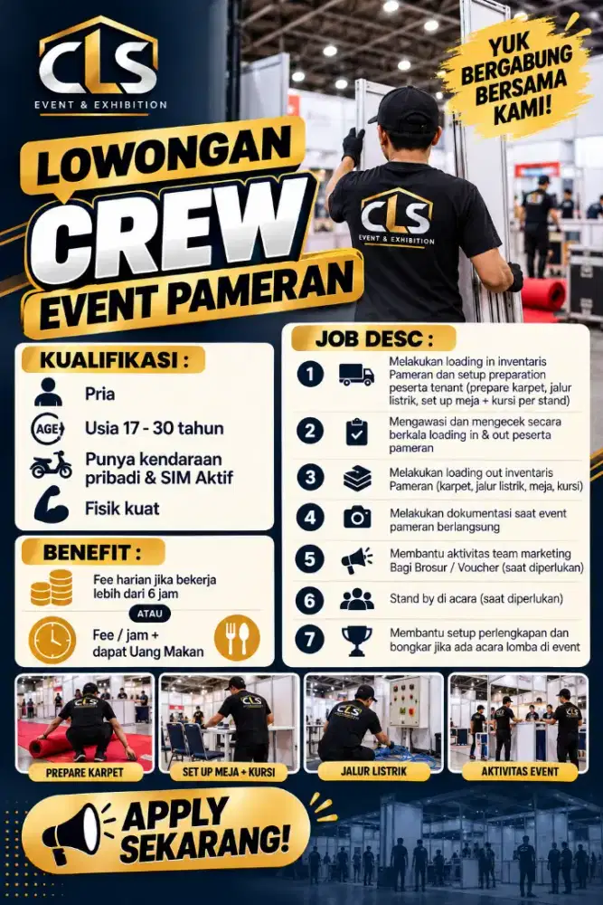BUTUH CEPAT! CREW EVENT PAMERAN PERSIAPAN & BONGKAR AREA PAMERAN