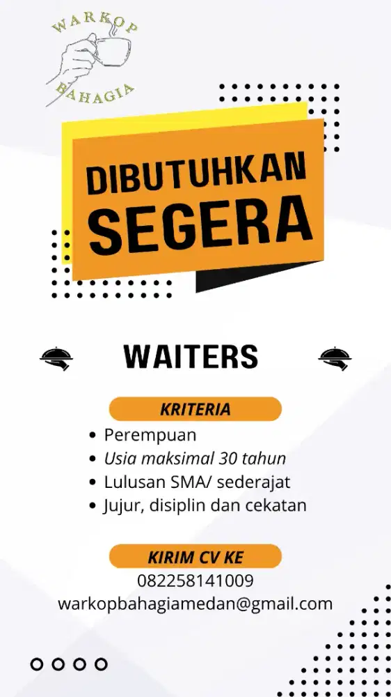 DI BUTUHKAN WAITER PEREMPUAN