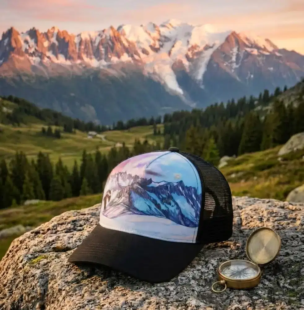 Topi Trucker Logo Pemandangan Gunung Original Second