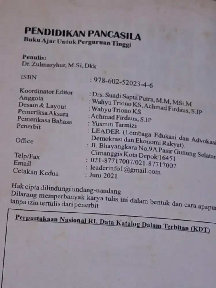 PENDIDIKAN PANCASILA (Dr. Zulmansyhur, M.Si dkk)