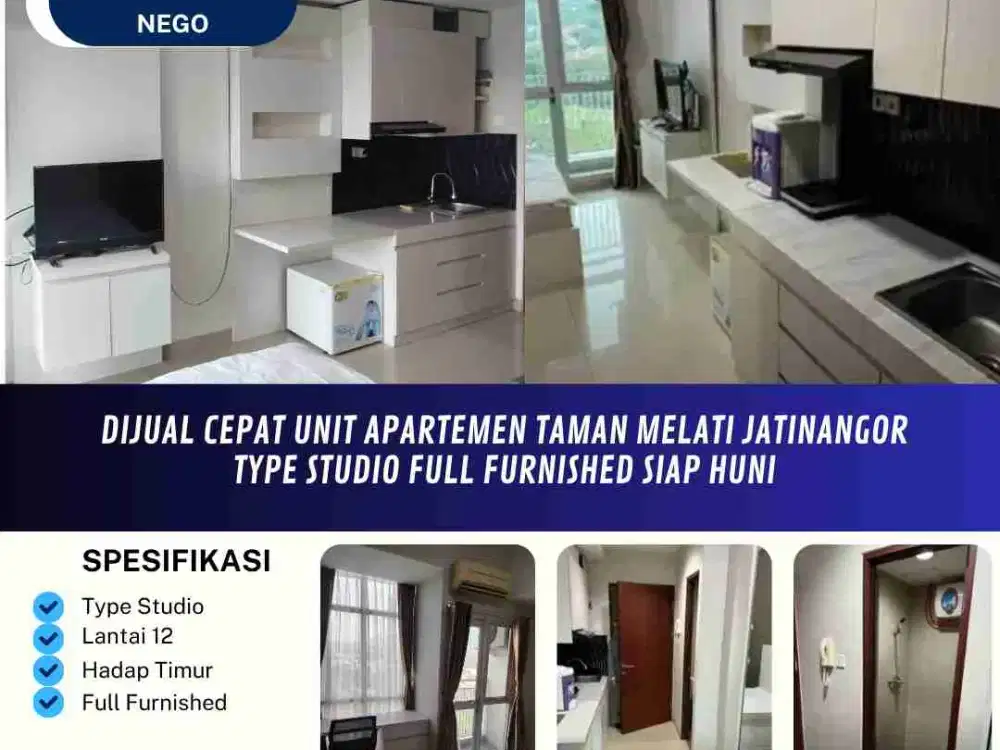 Dijual Cepat Unit Apartemen Taman Melati Jatinangor
Type Studio Full Furnished Siap Huni