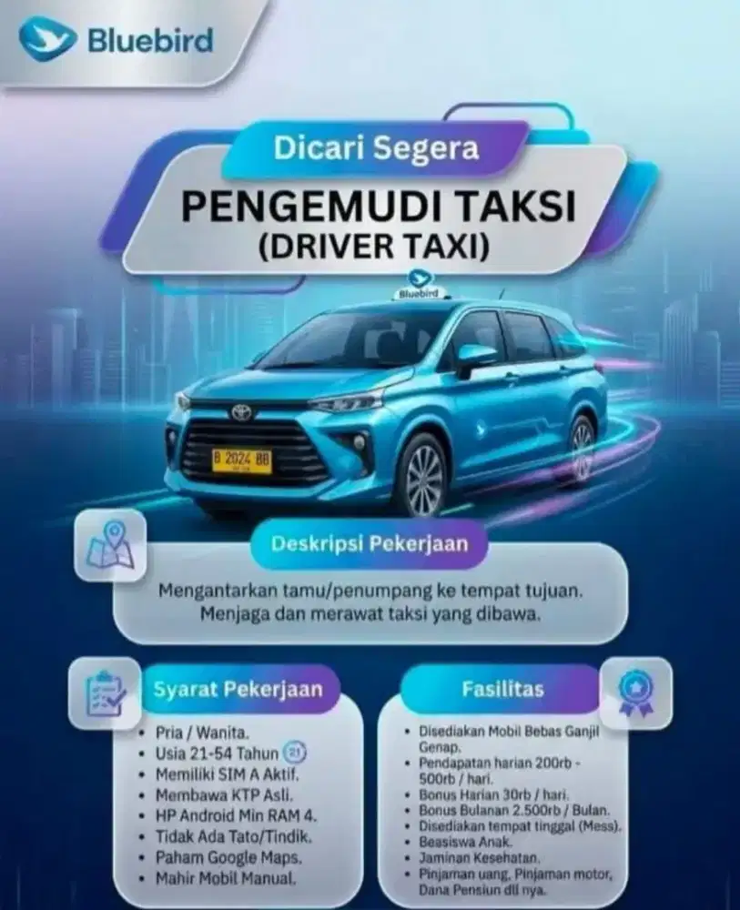 Butuh segera driver taksi blue bird