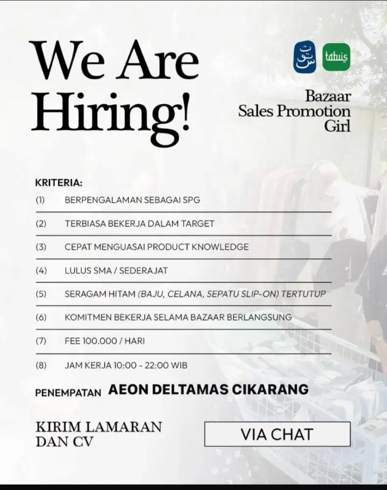 LOWONGAN SPG BAZAR DI AEON DELTAMAS CIKARANG