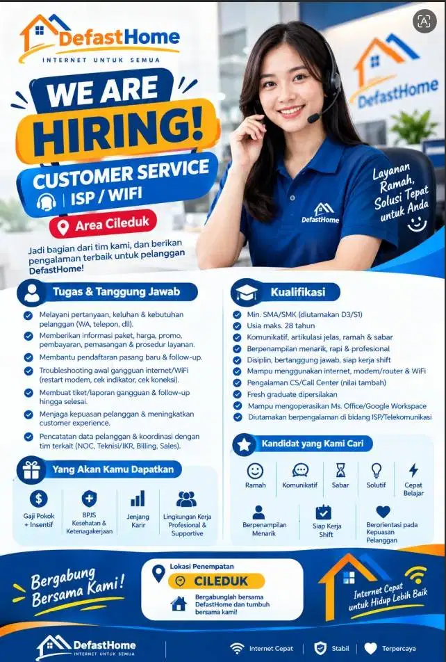 Lowongan Customer Servise Internet Retail