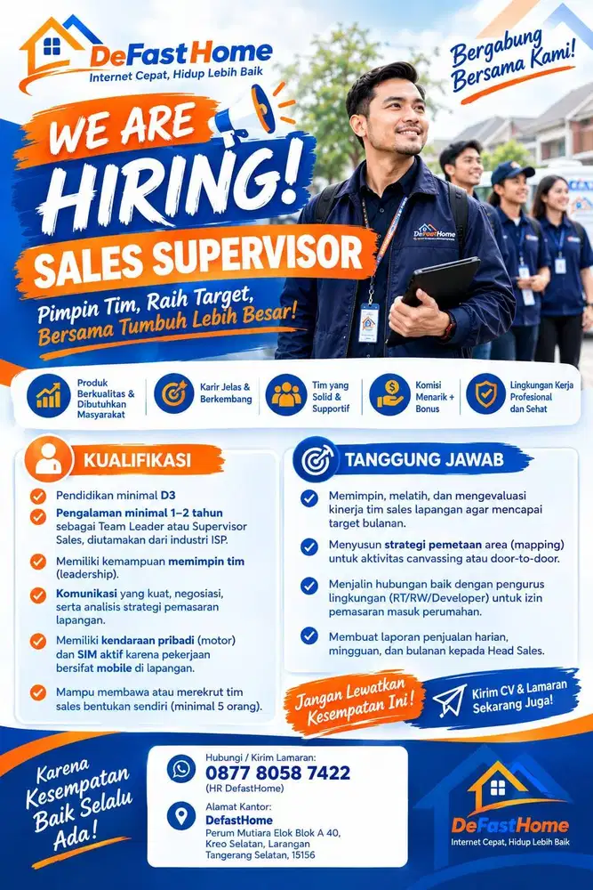 Dibutuhkan Supervisor Sales lapangan Wifi