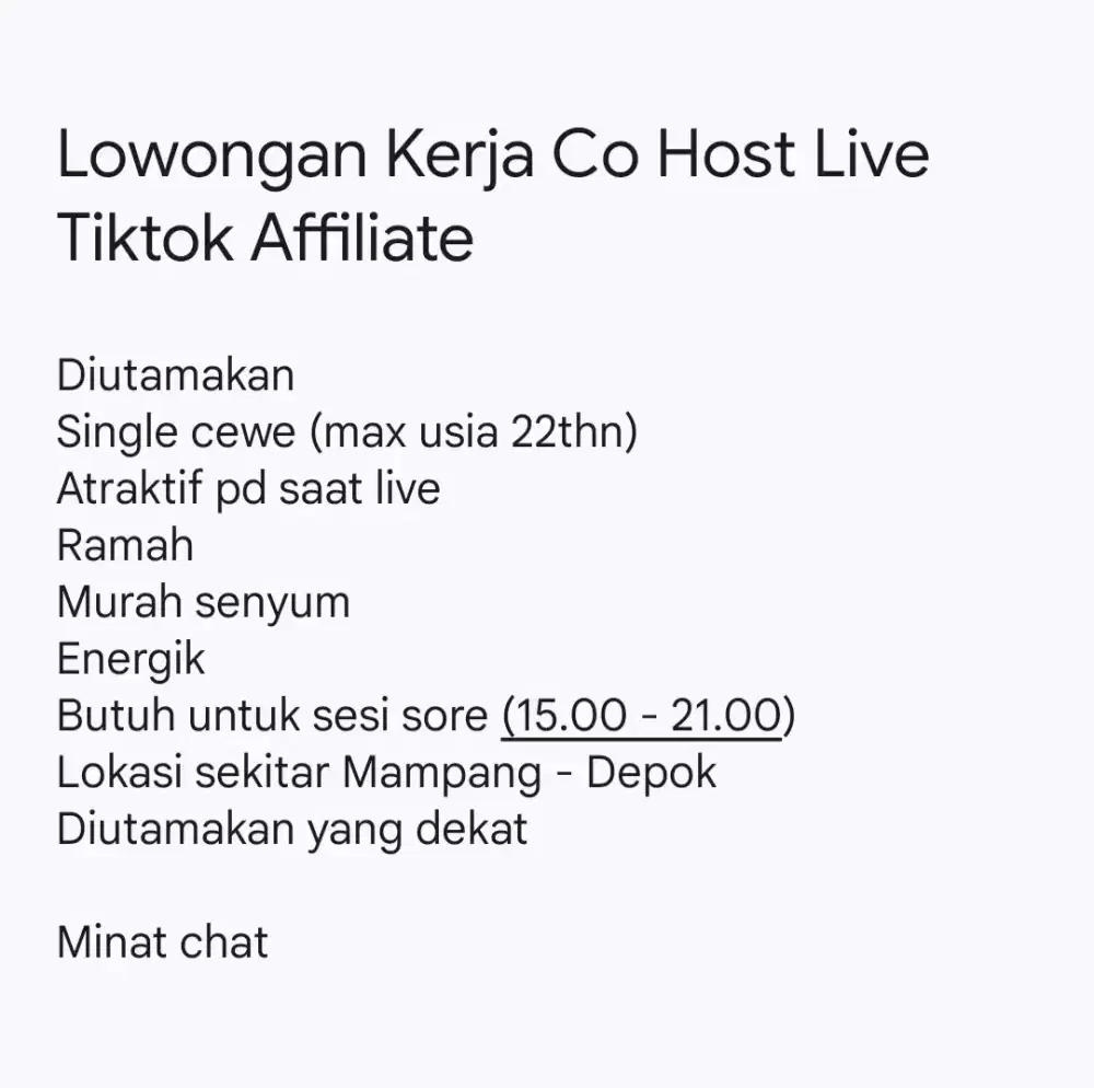 Lowongan Kerja Co Host Live Tiktok Affiliate