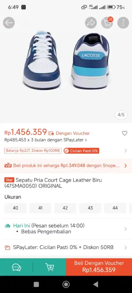 DIJUAL RUGI SEPATU LACOSTE ORIGINAL SERIE COURT CAGE 124 1 SMA, IMPORT
